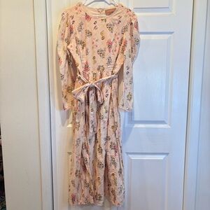 Jessa Kae Long Sleeve Pink Floral Pear Midi Dress - Size Large